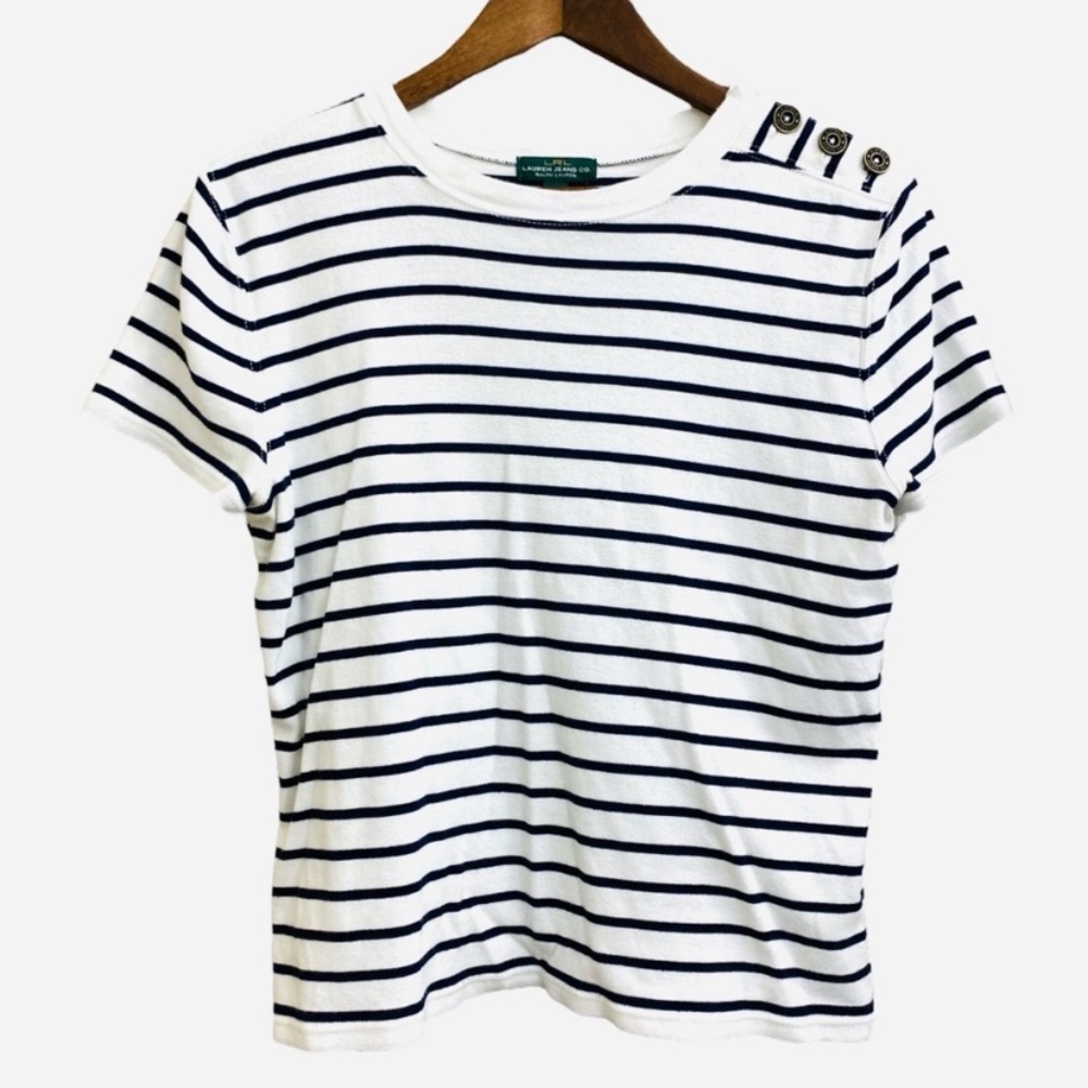 Lauren Ralph Lauren Top Women's Large Nautical Old Money Classic
Black Stripe